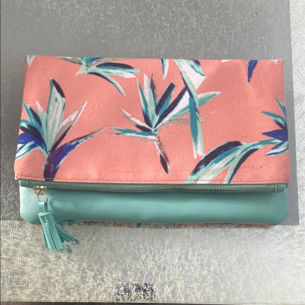 Floral Clutch Bag - Orange and Green